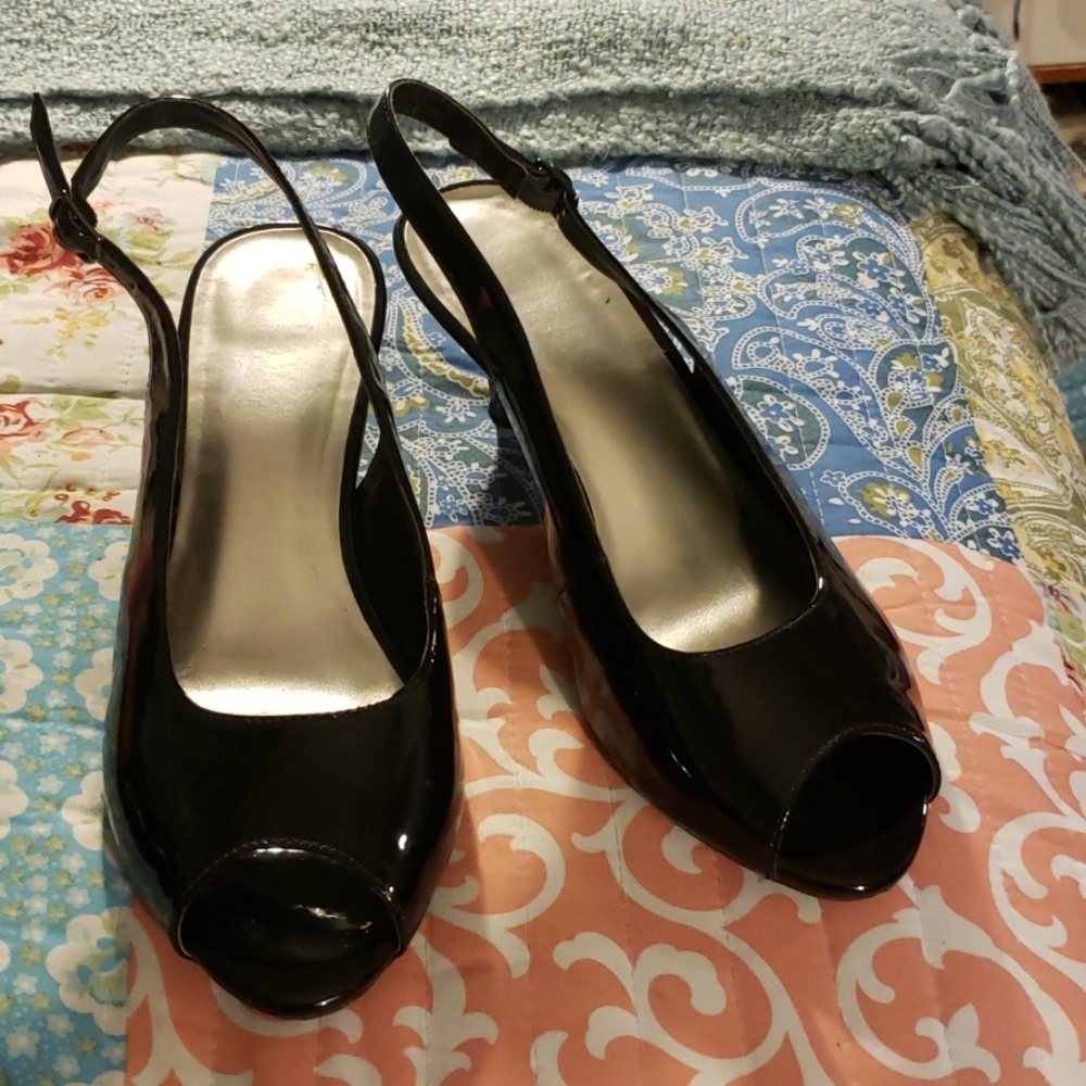 AEROSOLS Black Pant Leather Sling backs Size 10